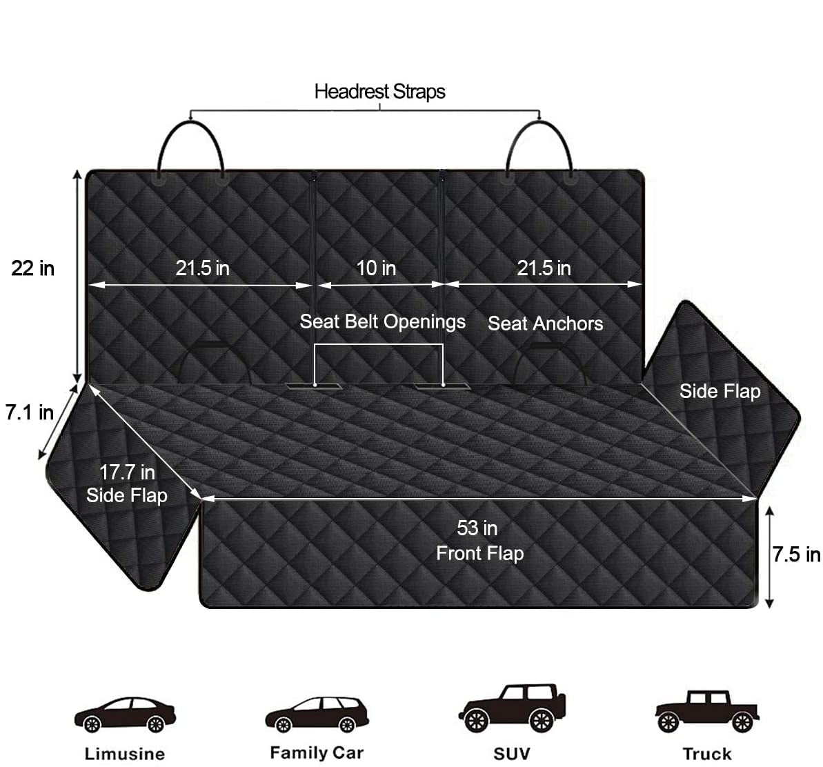 Dog Car Seat Cover, Back Seat Cover for Dogs Pet Car Seat Protector Waterproof Bench Car Seat Cover, Non-Slip Reat Seat Cover Fits Middle Armrest for Most Cars Trucks Suvs - Black